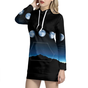 Night Sky And Moon Phase Print Pullover Hoodie Dress