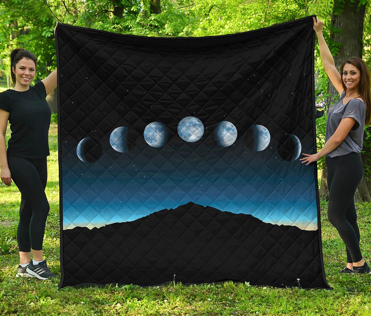 Night Sky And Moon Phase Print Quilt