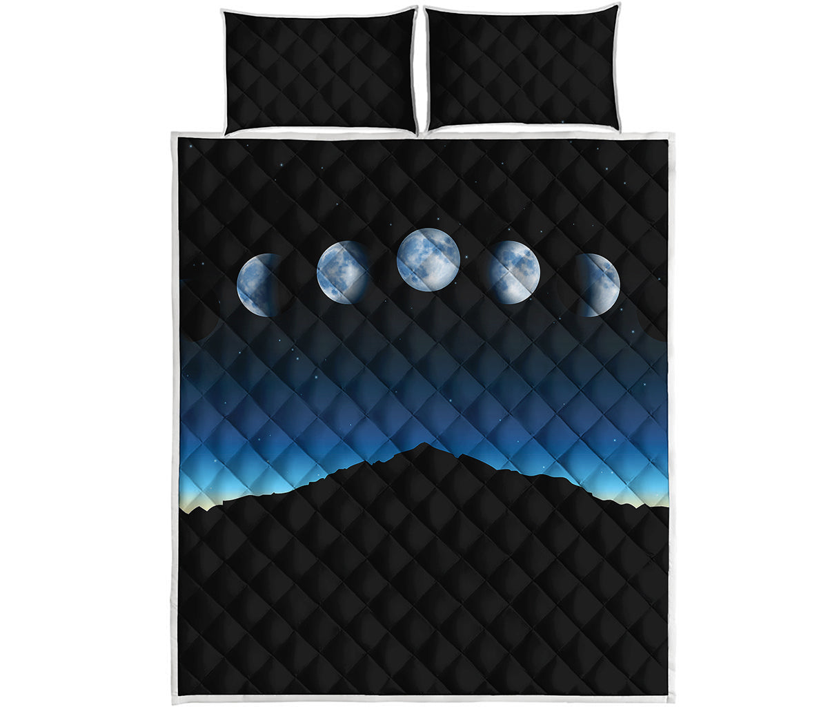 Night Sky And Moon Phase Print Quilt Bed Set