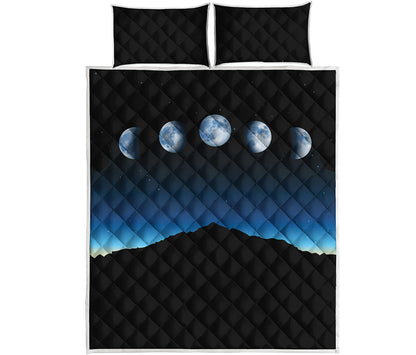 Night Sky And Moon Phase Print Quilt Bed Set