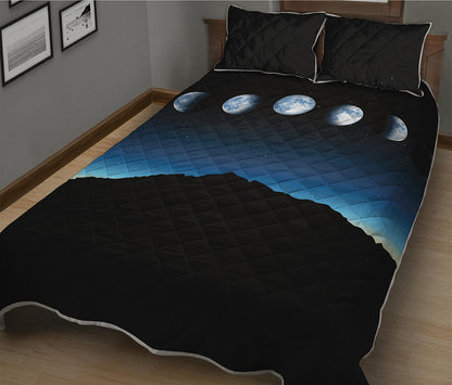 Night Sky And Moon Phase Print Quilt Bed Set