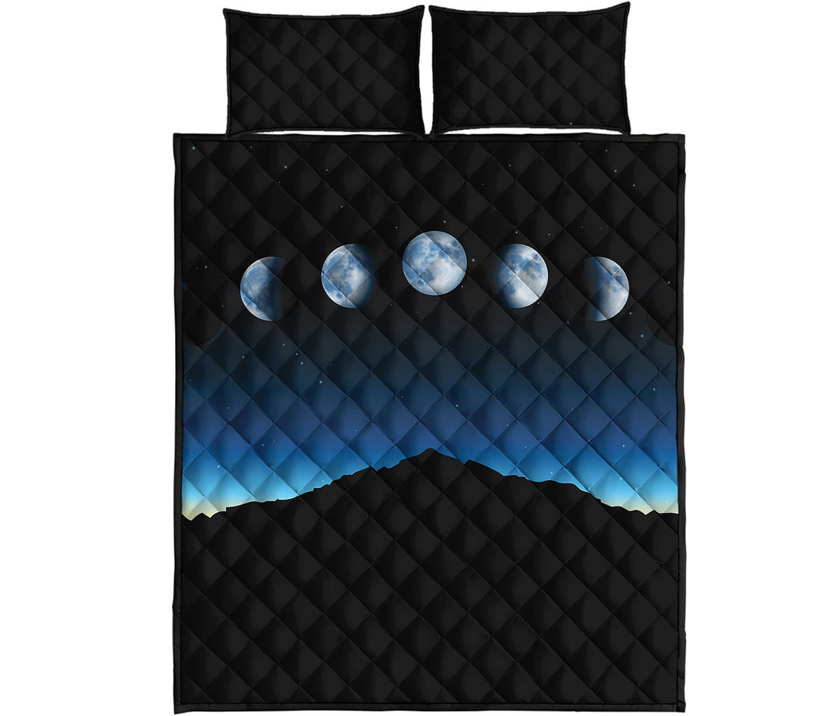 Night Sky And Moon Phase Print Quilt Bed Set