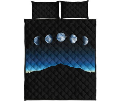 Night Sky And Moon Phase Print Quilt Bed Set