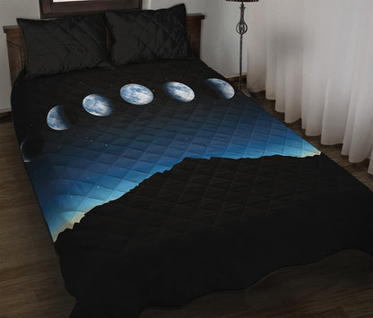 Night Sky And Moon Phase Print Quilt Bed Set