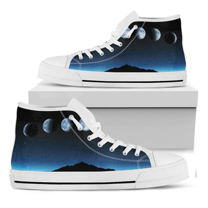 Night Sky And Moon Phase Print White High Top Shoes