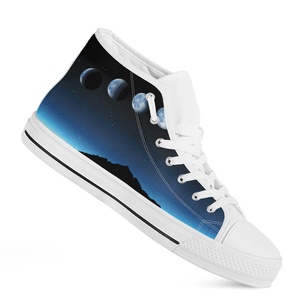 Night Sky And Moon Phase Print White High Top Shoes