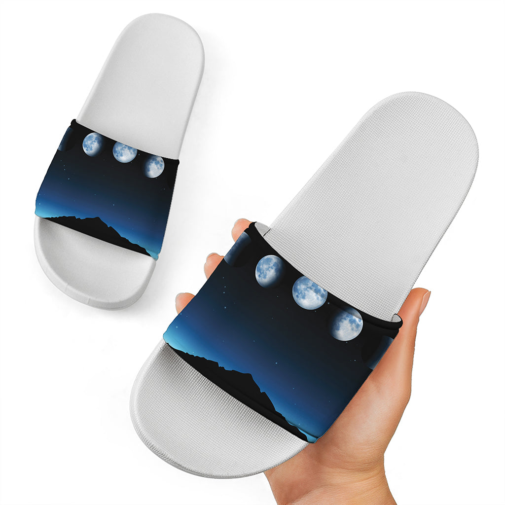 Night Sky And Moon Phase Print White Slide Sandals