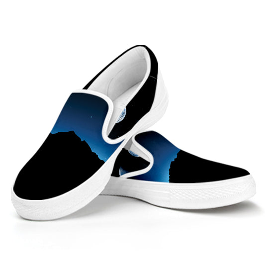 Night Sky And Moon Phase Print White Slip On Shoes