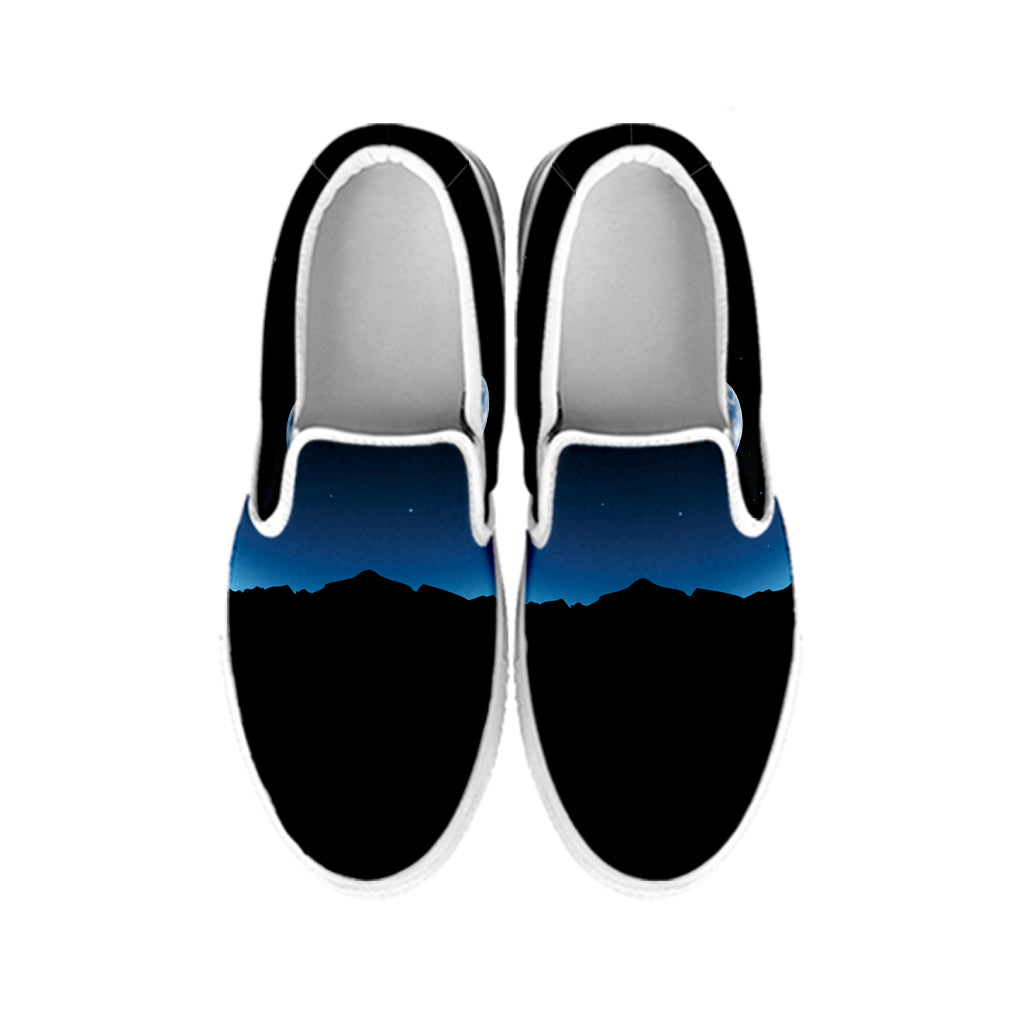 Night Sky And Moon Phase Print White Slip On Shoes