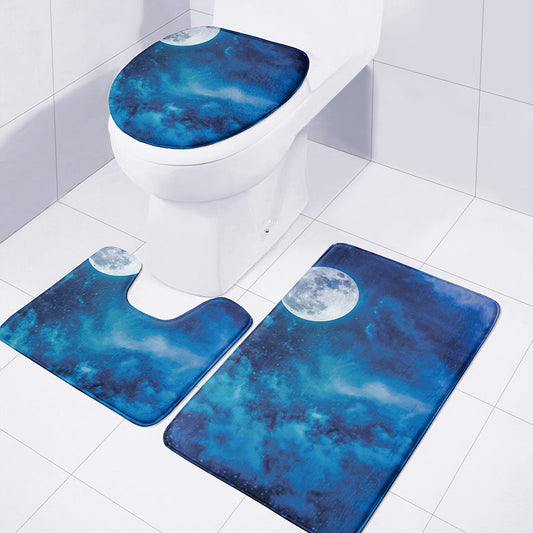 Night Sky And Moonlight Print 3 Piece Bath Mat Set