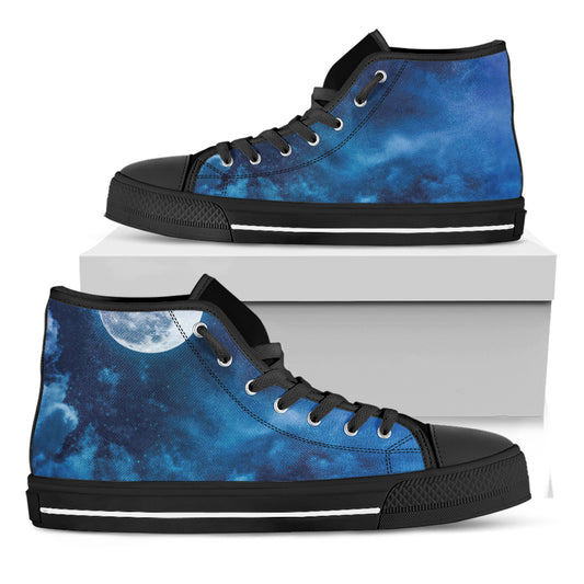 Night Sky And Moonlight Print Black High Top Shoes