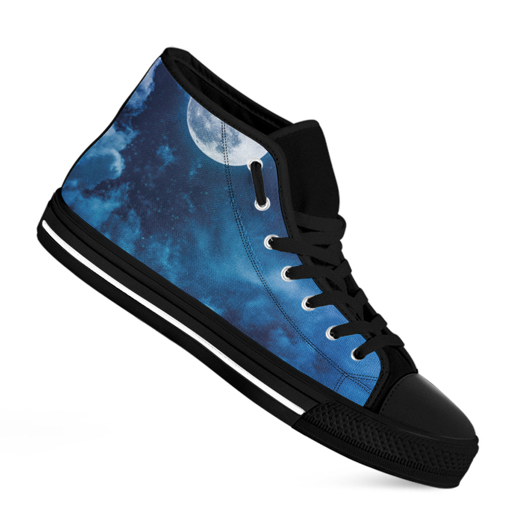 Night Sky And Moonlight Print Black High Top Shoes