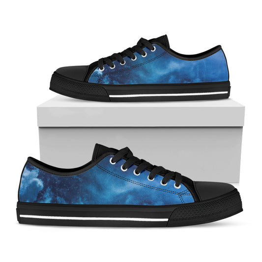 Night Sky And Moonlight Print Black Low Top Shoes