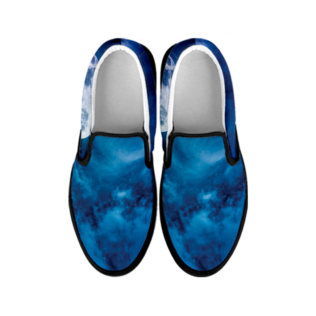 Night Sky And Moonlight Print Black Slip On Shoes