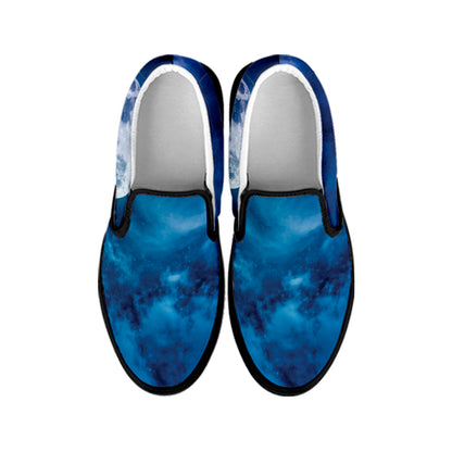 Night Sky And Moonlight Print Black Slip On Shoes