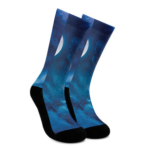 Night Sky And Moonlight Print Crew Socks