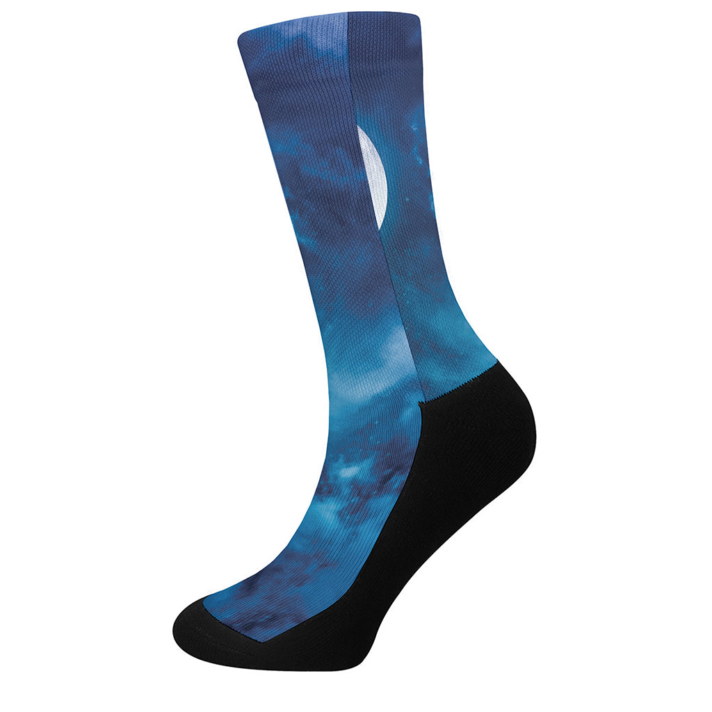 Night Sky And Moonlight Print Crew Socks