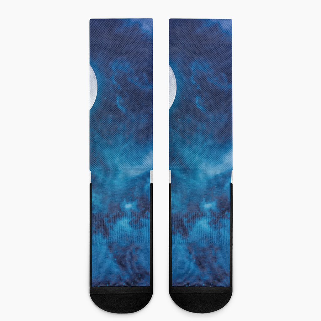 Night Sky And Moonlight Print Crew Socks