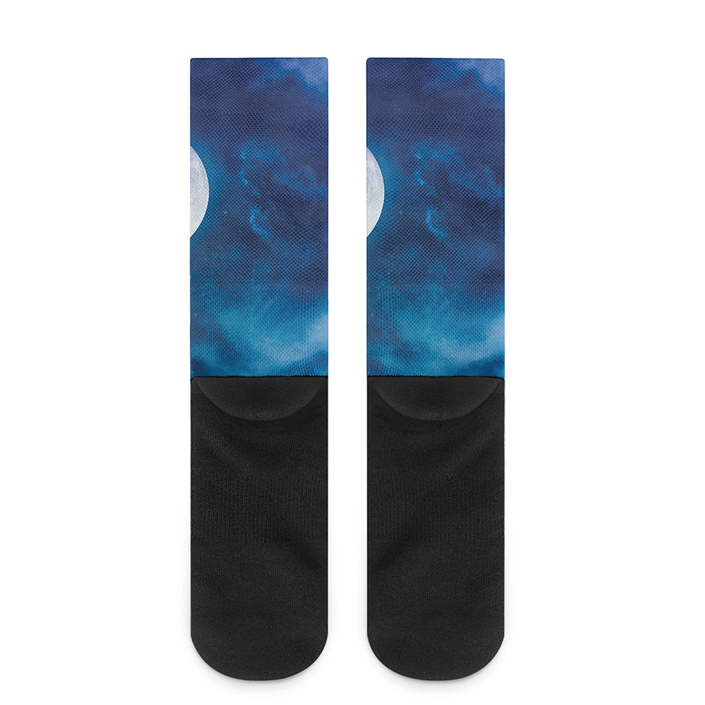 Night Sky And Moonlight Print Crew Socks