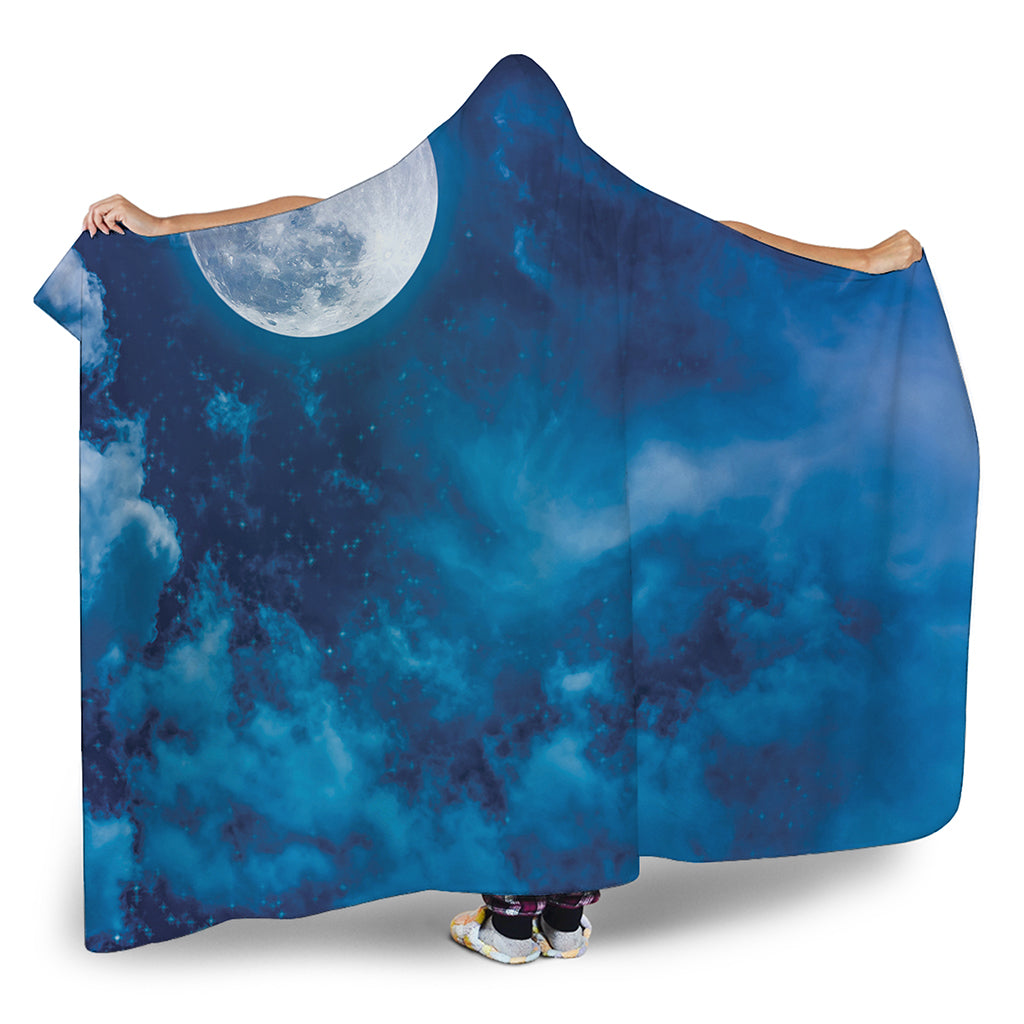 Night Sky And Moonlight Print Hooded Blanket