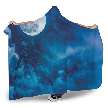 Night Sky And Moonlight Print Hooded Blanket