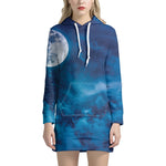 Night Sky And Moonlight Print Hoodie Dress