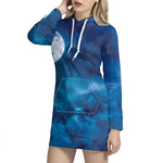Night Sky And Moonlight Print Hoodie Dress