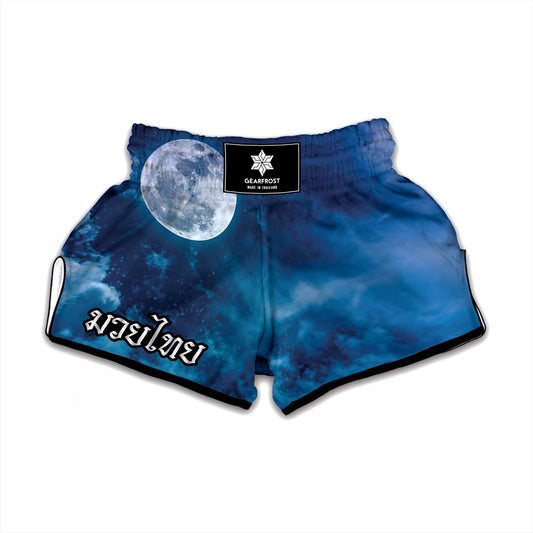 Night Sky And Moonlight Print Muay Thai Boxing Shorts