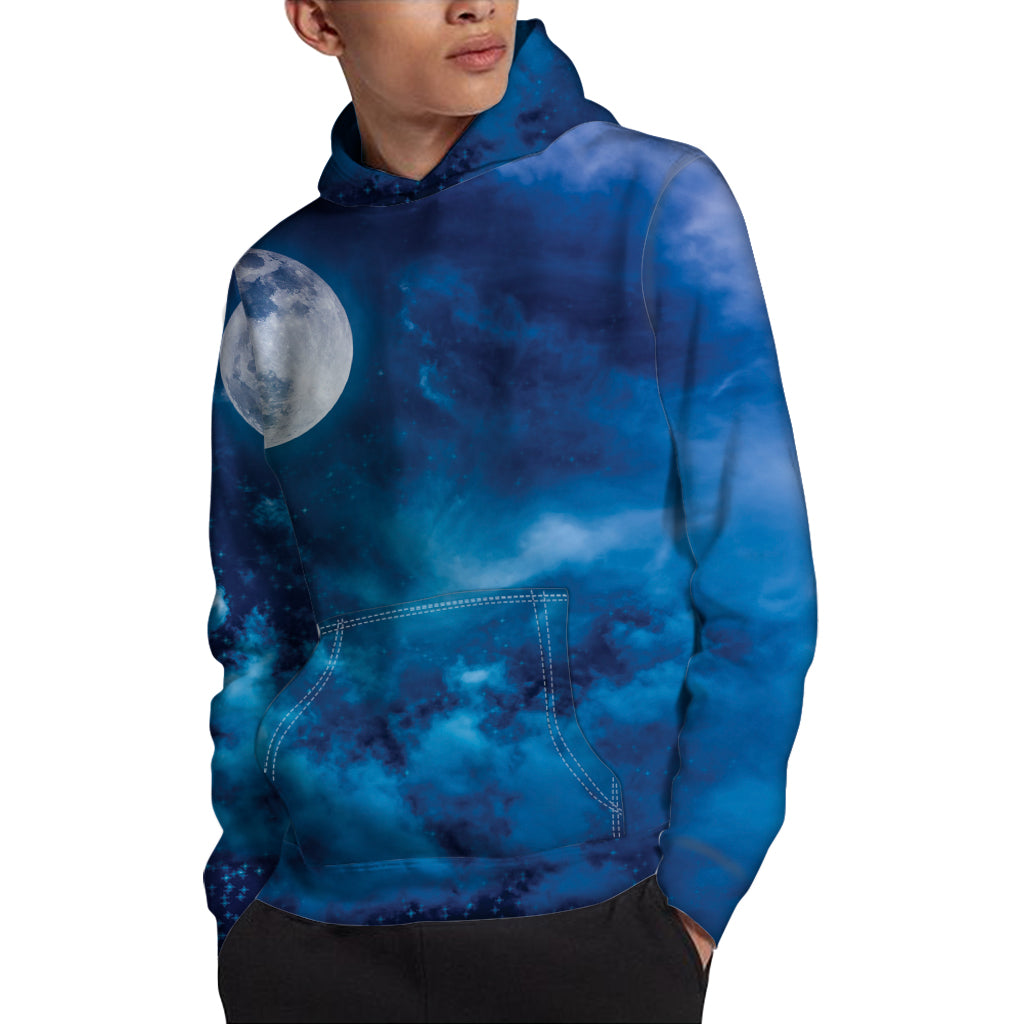 Night Sky And Moonlight Print Pullover Hoodie