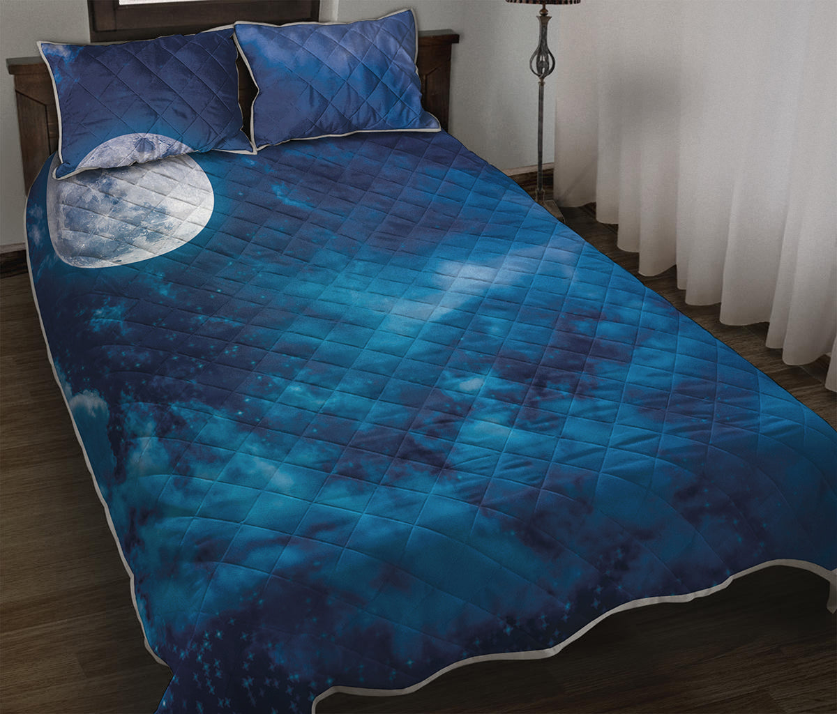 Night Sky And Moonlight Print Quilt Bed Set