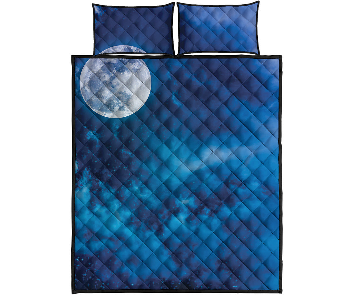 Night Sky And Moonlight Print Quilt Bed Set