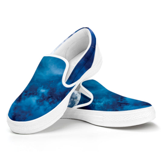 Night Sky And Moonlight Print White Slip On Shoes