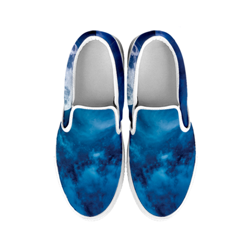 Night Sky And Moonlight Print White Slip On Shoes