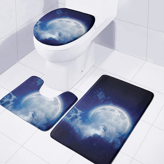 Night Sky Full Moon Print 3 Piece Bath Mat Set