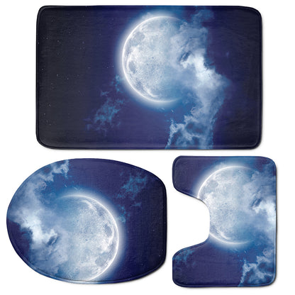 Night Sky Full Moon Print 3 Piece Bath Mat Set
