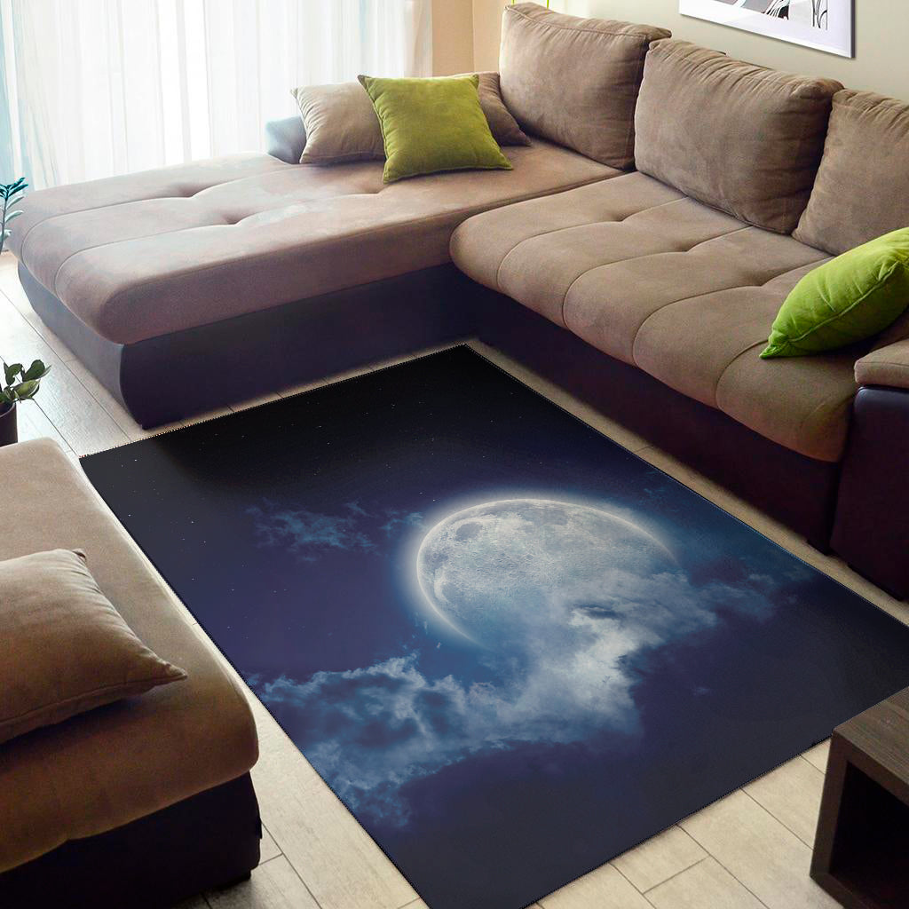 Night Sky Full Moon Print Area Rug