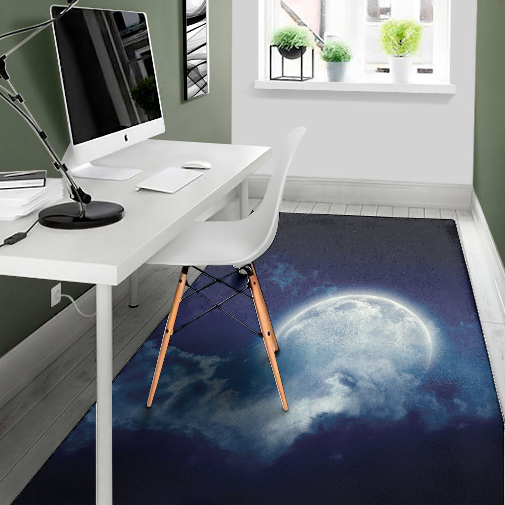 Night Sky Full Moon Print Area Rug