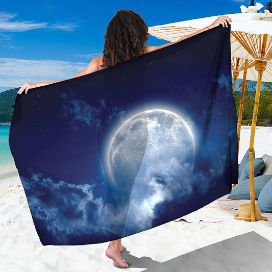 Night Sky Full Moon Print Beach Sarong Wrap