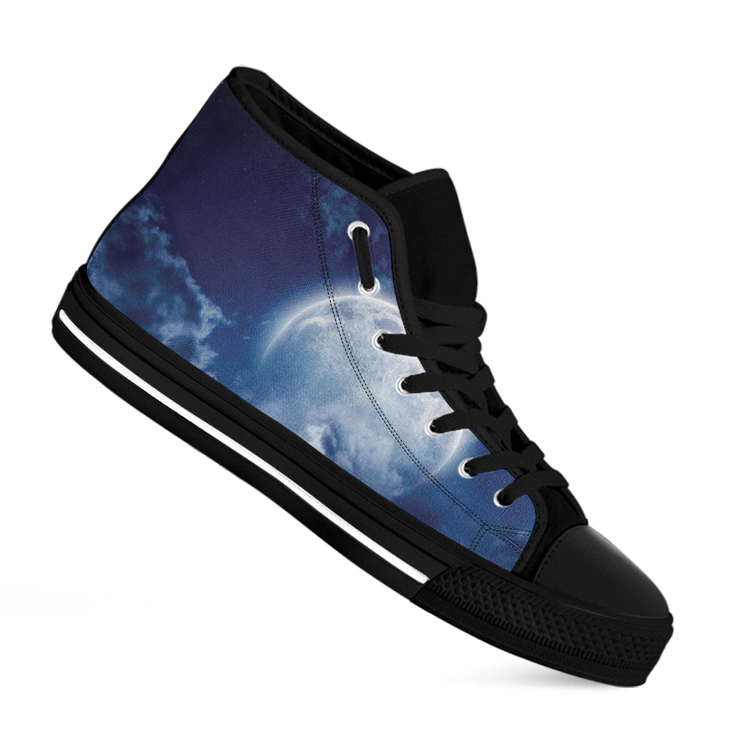 Night Sky Full Moon Print Black High Top Shoes