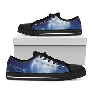 Night Sky Full Moon Print Black Low Top Shoes