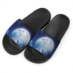 Night Sky Full Moon Print Black Slide Sandals