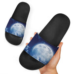 Night Sky Full Moon Print Black Slide Sandals