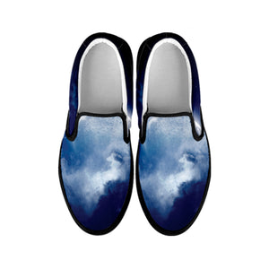 Night Sky Full Moon Print Black Slip On Shoes