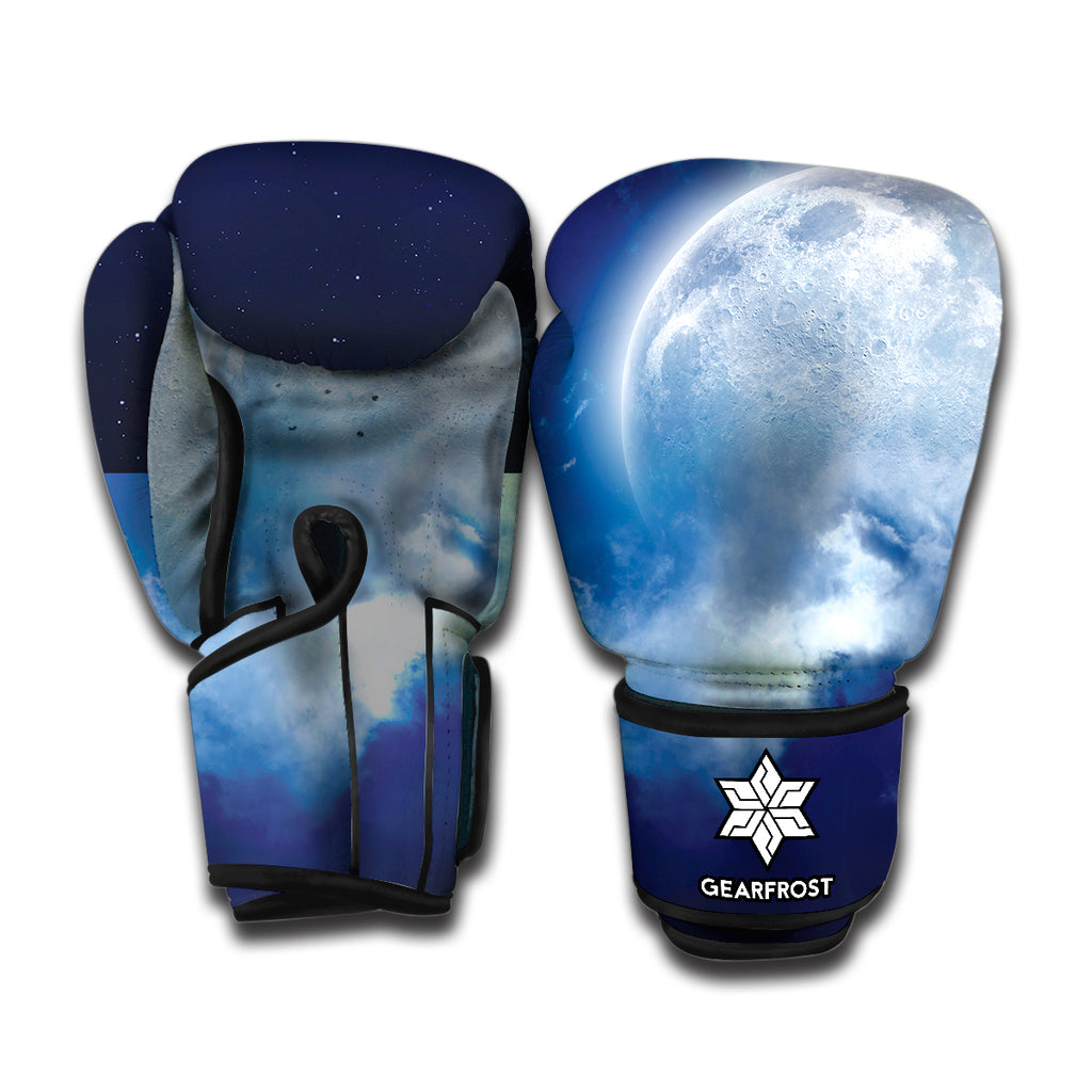 Night Sky Full Moon Print Boxing Gloves