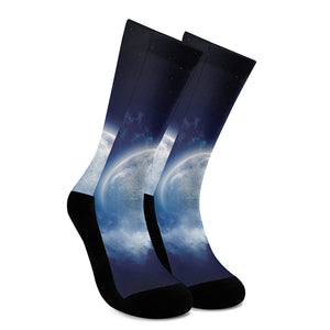 Night Sky Full Moon Print Crew Socks