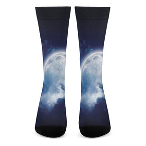 Night Sky Full Moon Print Crew Socks