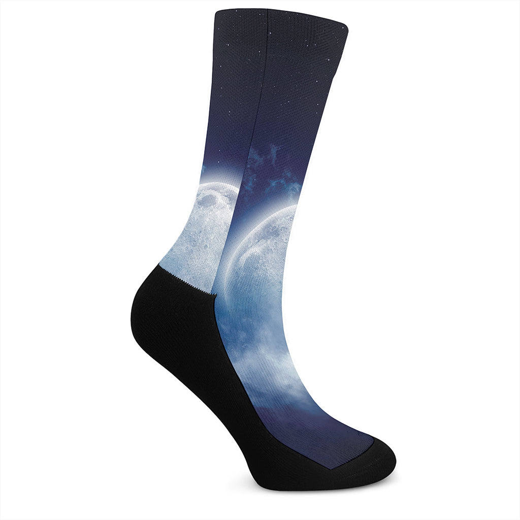 Night Sky Full Moon Print Crew Socks