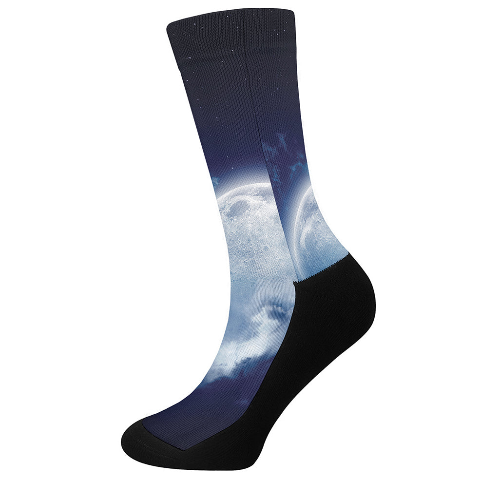 Night Sky Full Moon Print Crew Socks