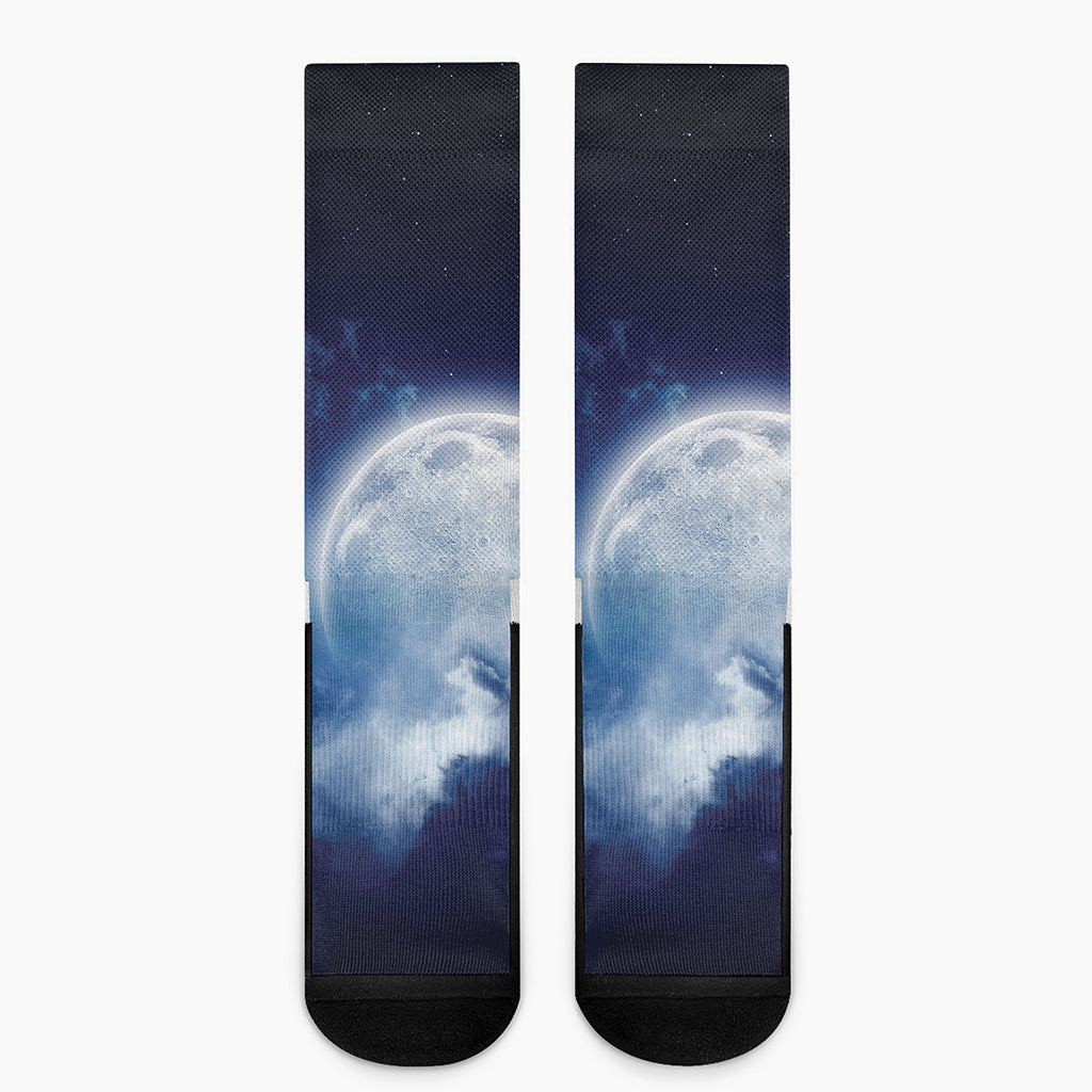 Night Sky Full Moon Print Crew Socks