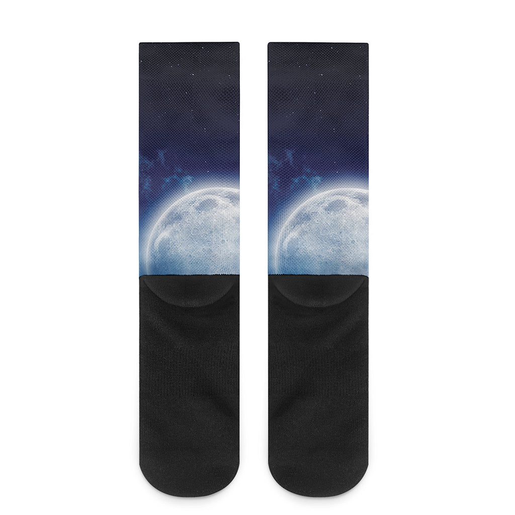 Night Sky Full Moon Print Crew Socks